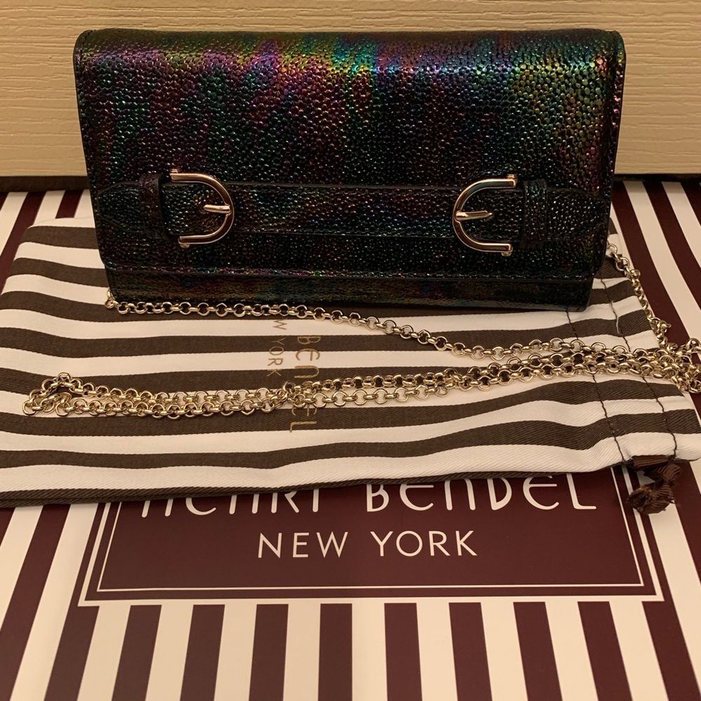Henri Bendel Petrol Wallet On a Chain Black EUC